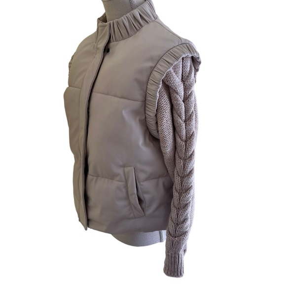 Unreal Fur Cream "Barcelona" Cable Knit Sleeve Puffer Jacket L LIKE NEW - Picture 5 of 11